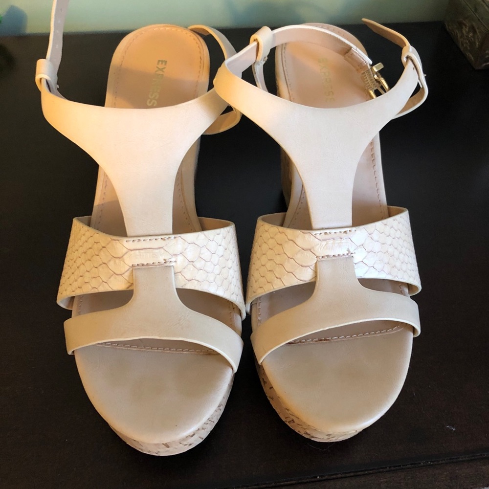 Express Snake Skin Cork Open Toed Wedge